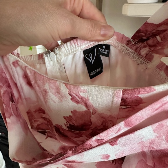 Windsor Pink and White Off-Shoulder Floral Dress with slit - Picture 3 of 5